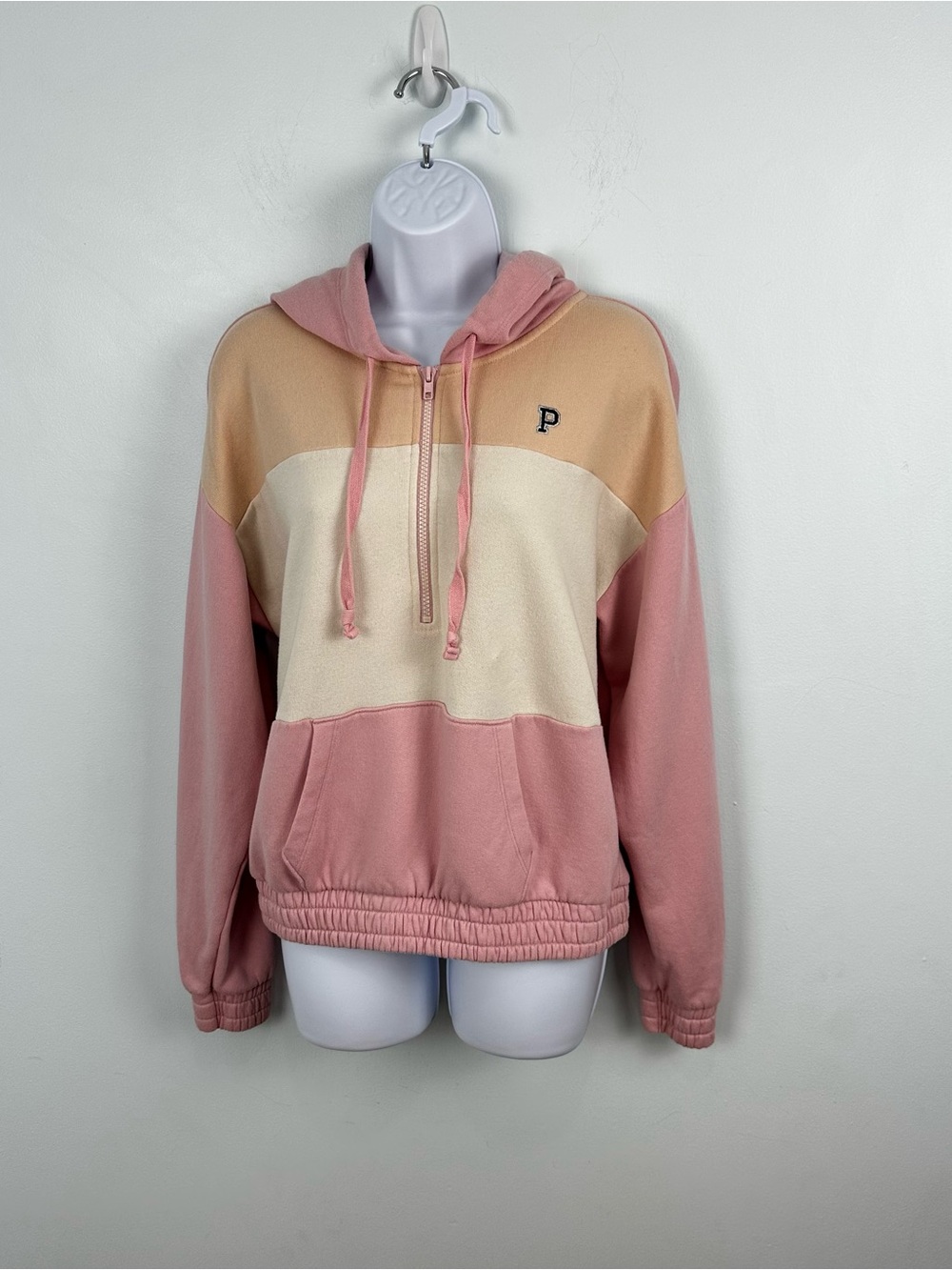 PINK Victoria's Secret Color Block Pullover Hoodie 1/4 Zip Pink, Tan, Cream XS